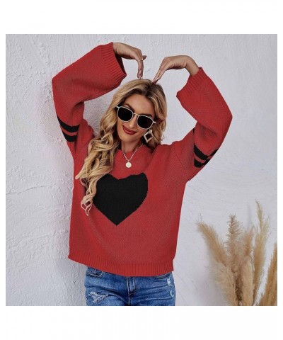 2023 Valentine's Day Sweater for Women Loose Casual Long Sleeve Crewneck Knit Pullover Heart Print Lightweight Jumper Tops Re...