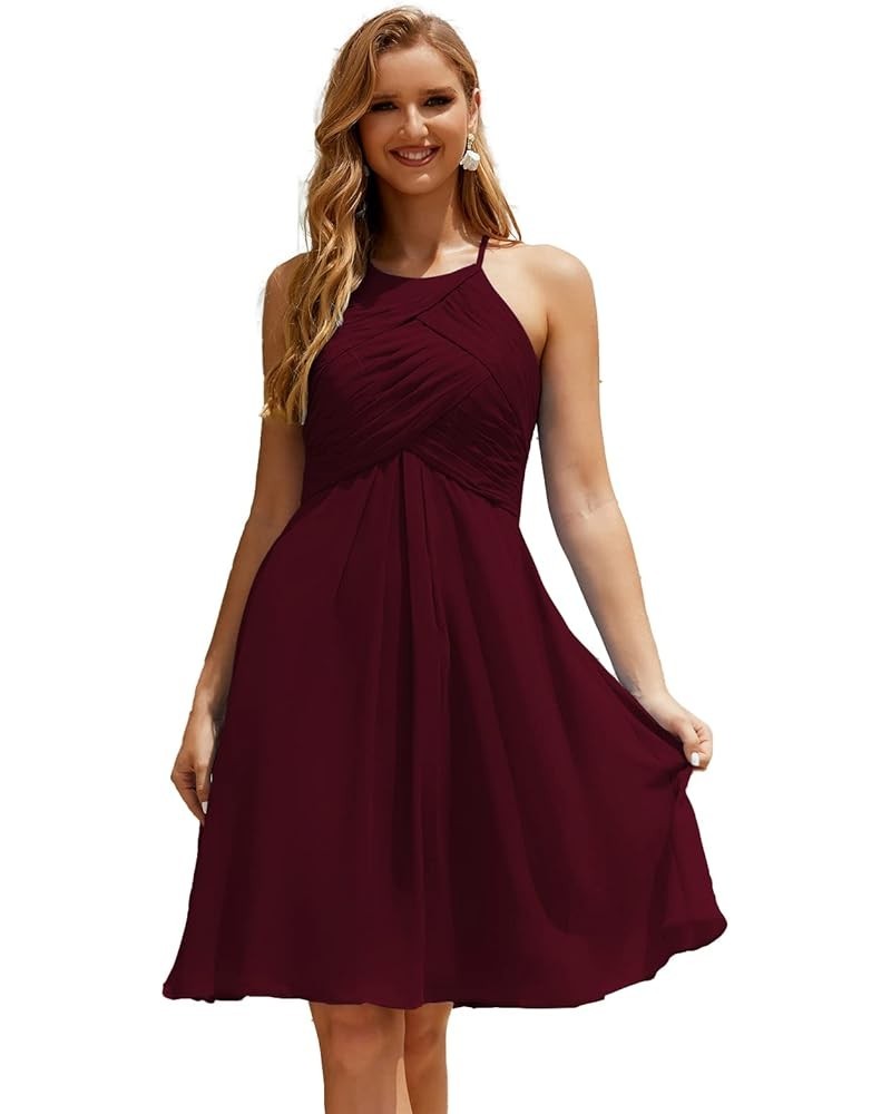 Halter Chiffon Bridesmaid Dress Short Cocktail Formal Homecoming Dresses for Juniors Burgundy $43.70 Dresses