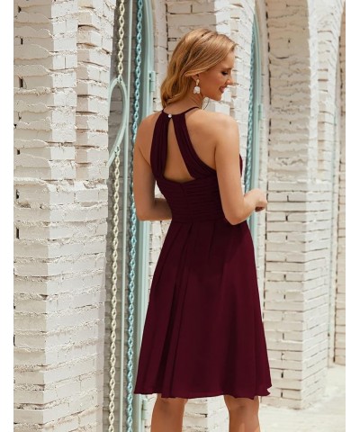 Halter Chiffon Bridesmaid Dress Short Cocktail Formal Homecoming Dresses for Juniors Burgundy $43.70 Dresses