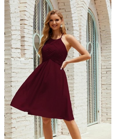 Halter Chiffon Bridesmaid Dress Short Cocktail Formal Homecoming Dresses for Juniors Burgundy $43.70 Dresses