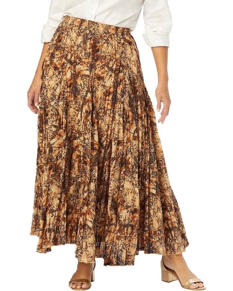 Women's Plus Size Elastic Waist Cotton Flowing Maxi Crinkled Skirt Chocolate Circle Dye $28.98 Skirts