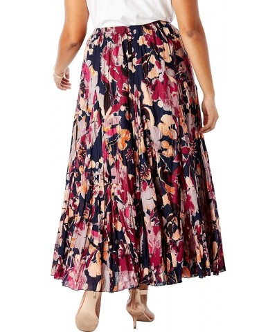 Women's Plus Size Elastic Waist Cotton Flowing Maxi Crinkled Skirt Chocolate Circle Dye $28.98 Skirts