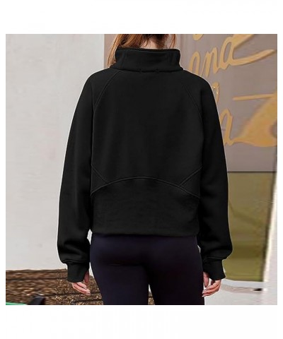 Women Stand Collar 1/4 Zip Up Warm Sweatshirt Long Sleeve Loose Pullover Fleece Hoodie Blouse Top Black $15.40 Hoodies & Swea...