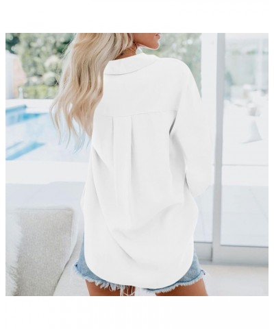 Button Down Shirts for Women Casual Long Sleeve Tunic Tops Loose Fit Collared Blouse Solid Work Business Tops W/Pocket A-whit...