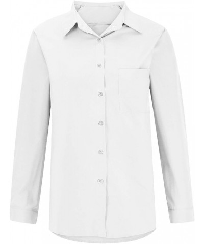 Button Down Shirts for Women Casual Long Sleeve Tunic Tops Loose Fit Collared Blouse Solid Work Business Tops W/Pocket A-whit...