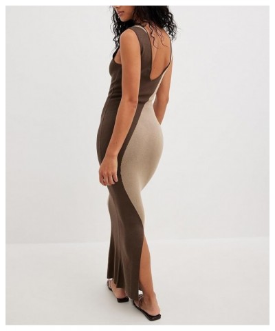 Tie Dye Tank Maxi Dress Bodycon Slit Long Dresses Slim Fit Colorful Casual Sundresses Sexy Sleeveless Summer Dresses C-brown ...
