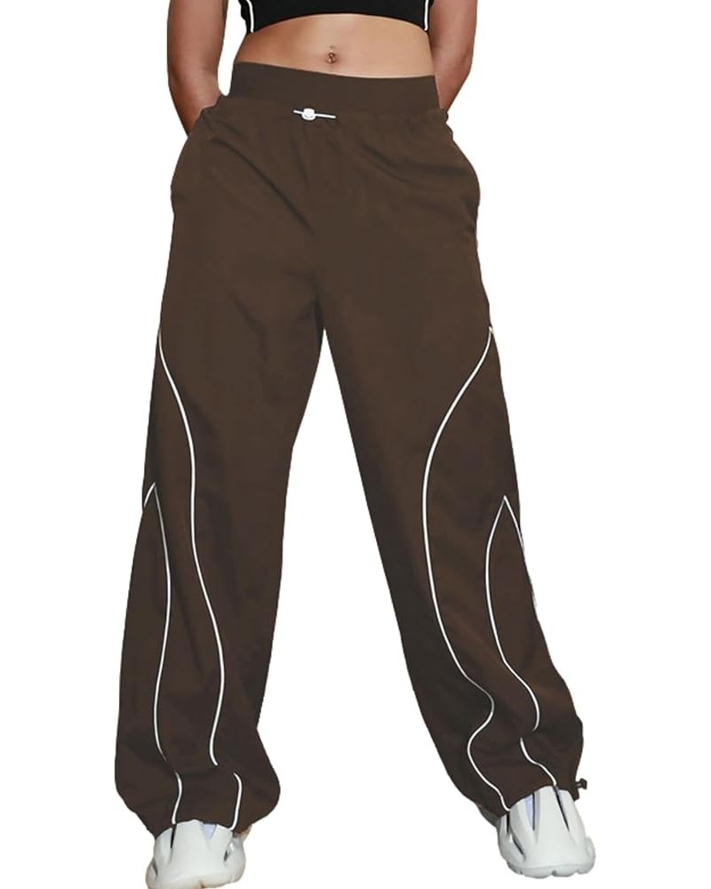 Cargo Pants Women Parachute Pants Y2K Baggy Casual High Waist Wide Leg Track Pants Streetwear Brown $9.75 Pants