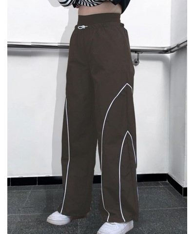Cargo Pants Women Parachute Pants Y2K Baggy Casual High Waist Wide Leg Track Pants Streetwear Brown $9.75 Pants