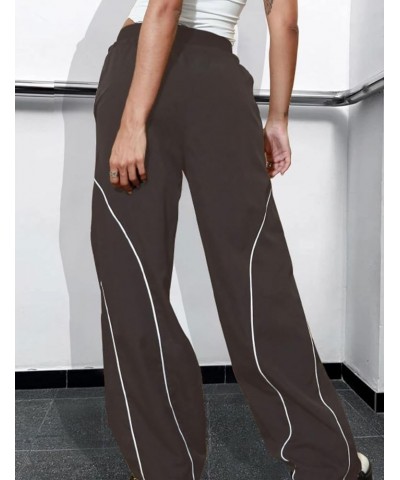 Cargo Pants Women Parachute Pants Y2K Baggy Casual High Waist Wide Leg Track Pants Streetwear Brown $9.75 Pants