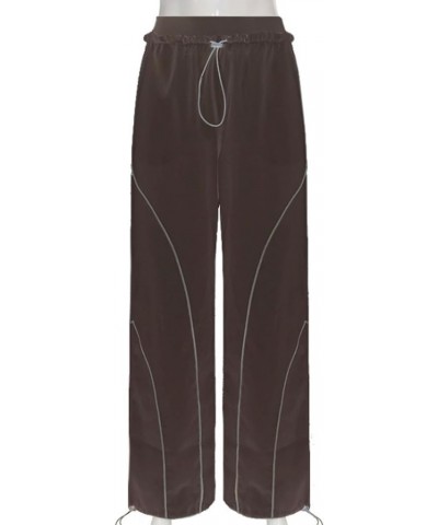 Cargo Pants Women Parachute Pants Y2K Baggy Casual High Waist Wide Leg Track Pants Streetwear Brown $9.75 Pants
