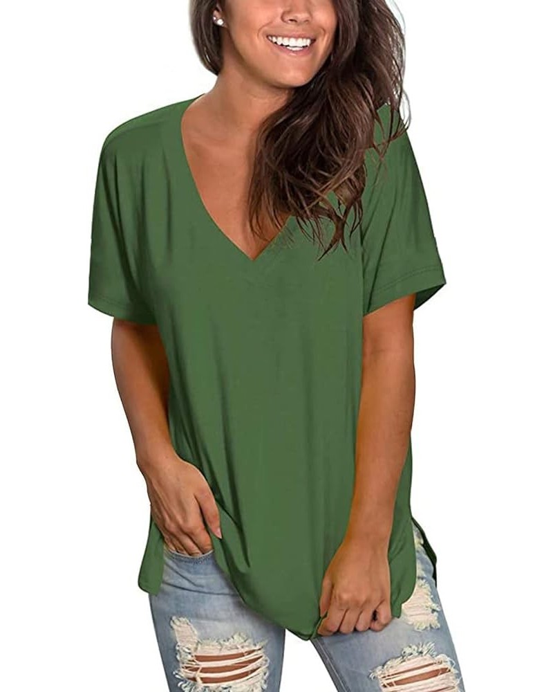 Summer Floral V Neck T Shirt Women Tops for Women Short Sleeve Tops 06-green $9.75 T-Shirts