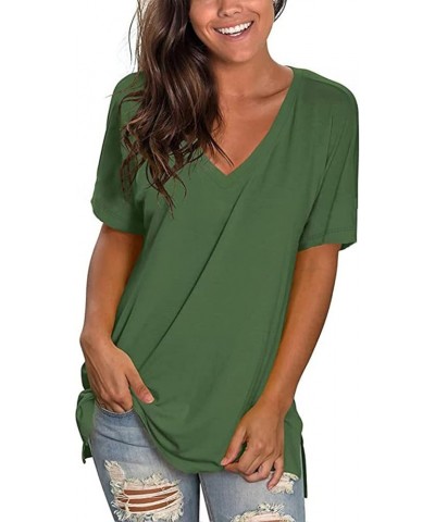 Summer Floral V Neck T Shirt Women Tops for Women Short Sleeve Tops 06-green $9.75 T-Shirts