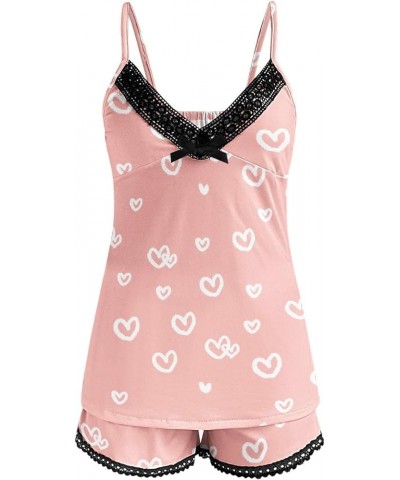 2 Piece Women's Summer Lace Cami Crop Top and Shorts Sleeveless Sleepwear Pajamas Lounge Set Loungewear Strap Camisole Soft L...