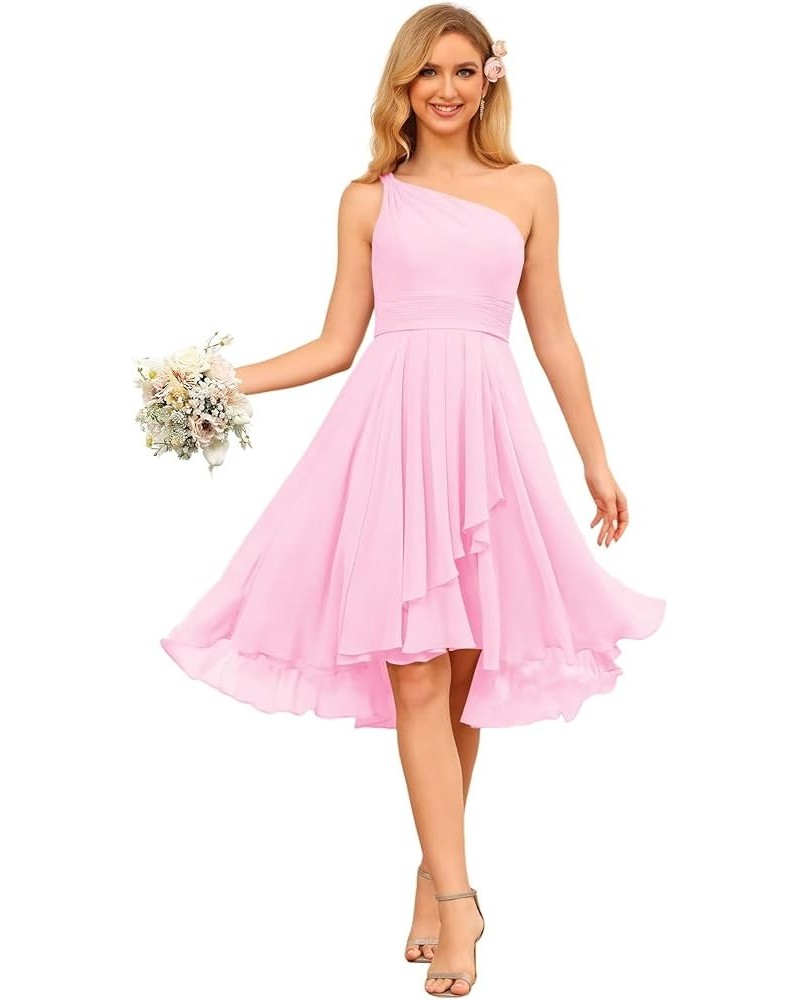 Women's One Shoulder Bridesmaid Dresses for Women Chiffon Formal Evening Dress with Pleates PU128 Pink $27.30 Dresses