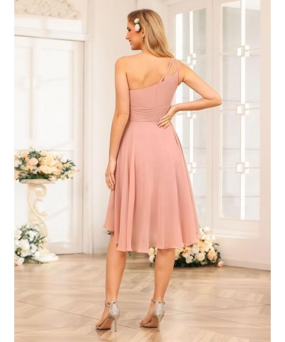 Women's One Shoulder Bridesmaid Dresses for Women Chiffon Formal Evening Dress with Pleates PU128 Pink $27.30 Dresses