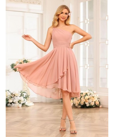 Women's One Shoulder Bridesmaid Dresses for Women Chiffon Formal Evening Dress with Pleates PU128 Pink $27.30 Dresses