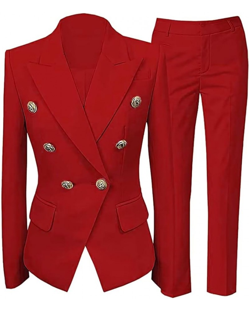 Women's 2 Piece Suit Notched Lapel Pants Suits Set for Women Business Casual Office Work Tuxedo Blazer Pants Set Red $29.37 S...