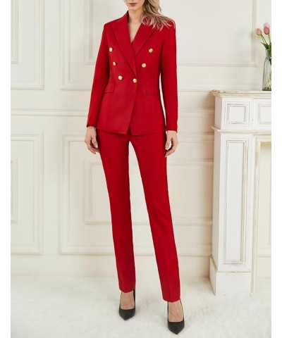 Women's 2 Piece Suit Notched Lapel Pants Suits Set for Women Business Casual Office Work Tuxedo Blazer Pants Set Red $29.37 S...