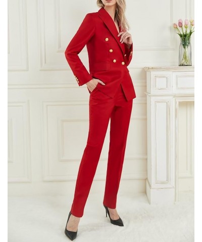 Women's 2 Piece Suit Notched Lapel Pants Suits Set for Women Business Casual Office Work Tuxedo Blazer Pants Set Red $29.37 S...