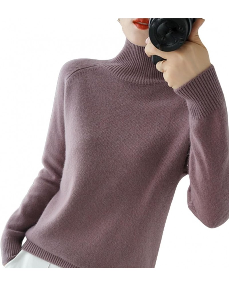 Women's Solid Turtleneck Cashmere Knit Sweater Autumn Winter Warm Pullover Crew Neck Cashmere Knitted Sweater Purple $11.10 S...