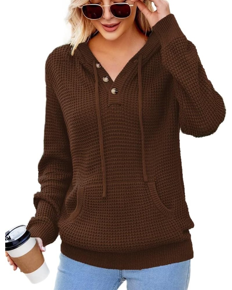 2023 Fall Womens Oversized Hoodies Knit V Neck Sweaters Fashion Casual Pullover Tops Brown $25.19 Hoodies & Sweatshirts