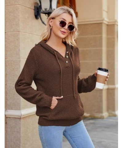 2023 Fall Womens Oversized Hoodies Knit V Neck Sweaters Fashion Casual Pullover Tops Brown $25.19 Hoodies & Sweatshirts