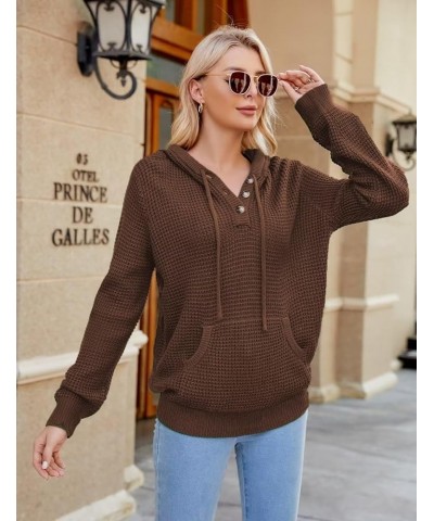 2023 Fall Womens Oversized Hoodies Knit V Neck Sweaters Fashion Casual Pullover Tops Brown $25.19 Hoodies & Sweatshirts