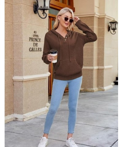 2023 Fall Womens Oversized Hoodies Knit V Neck Sweaters Fashion Casual Pullover Tops Brown $25.19 Hoodies & Sweatshirts