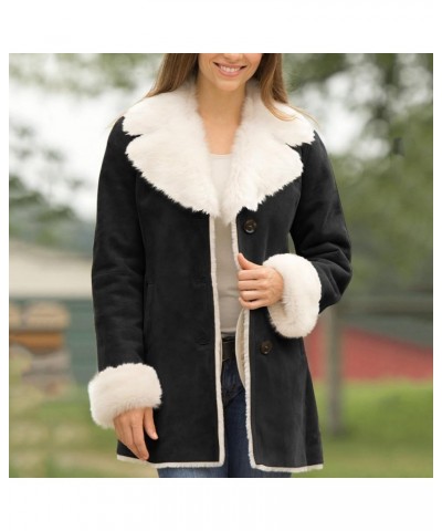 Womens Fleece Lined Jacket, Plus Size Winter Warm Parka Coat Fashion Lapel Button Down 2023 Fashion Comfy Furry Outerwear New...