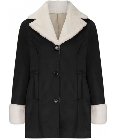 Womens Fleece Lined Jacket, Plus Size Winter Warm Parka Coat Fashion Lapel Button Down 2023 Fashion Comfy Furry Outerwear New...