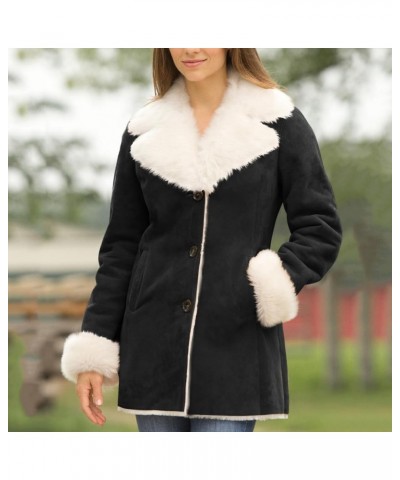 Womens Fleece Lined Jacket, Plus Size Winter Warm Parka Coat Fashion Lapel Button Down 2023 Fashion Comfy Furry Outerwear New...