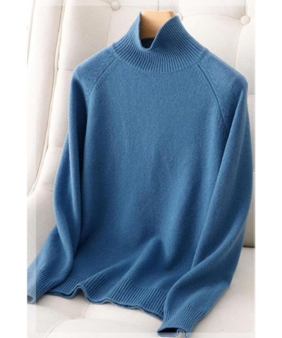 Women's Solid Turtleneck Cashmere Knit Sweater Autumn Winter Warm Pullover Crew Neck Cashmere Knitted Sweater Purple $11.10 S...