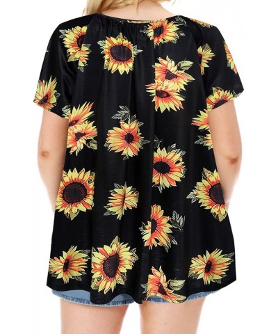Womens Plus Size Tops Short Sleeve Shirt Flutter Flowy Loose Blouse Tunic Top 1X-4X F1 Sunflower $10.99 Tops