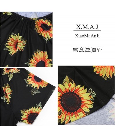 Womens Plus Size Tops Short Sleeve Shirt Flutter Flowy Loose Blouse Tunic Top 1X-4X F1 Sunflower $10.99 Tops