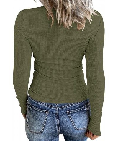 Women's 2024 Short Sleeve Ribbed Knit Tops Ruched V Neck Henley Shirts Button Up Lace Trim Blouses Tee Army $10.75 T-Shirts