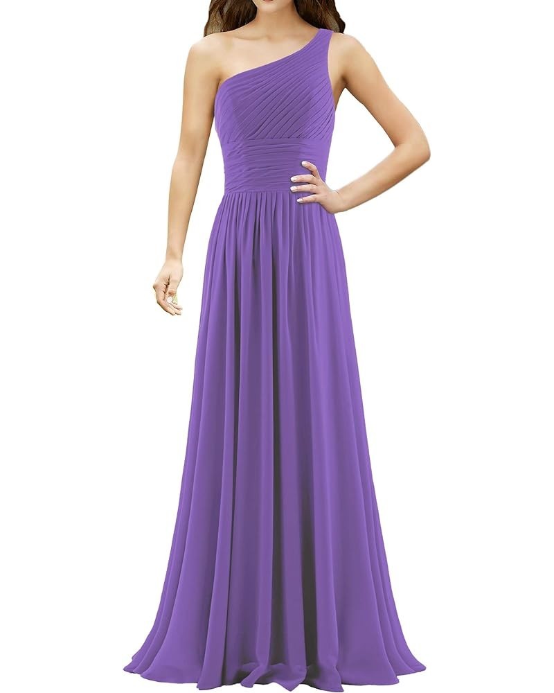Women's Pleat Chiffon One Shoulder Bridesmaid Dresses Long Evening Dress Formal Wedding Party Dress Light Purple $26.50 Dresses