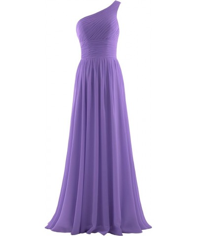 Women's Pleat Chiffon One Shoulder Bridesmaid Dresses Long Evening Dress Formal Wedding Party Dress Light Purple $26.50 Dresses