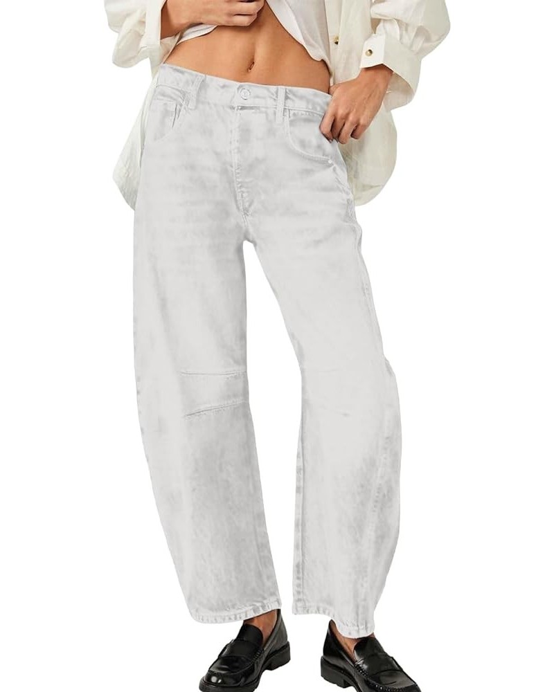 Women's Baggy Boyfriend Jeans Vintage Wide Leg Mid Rise Barrel Denim Ankle Pants Y2K Streetwear Style Pants White $10.77 Others
