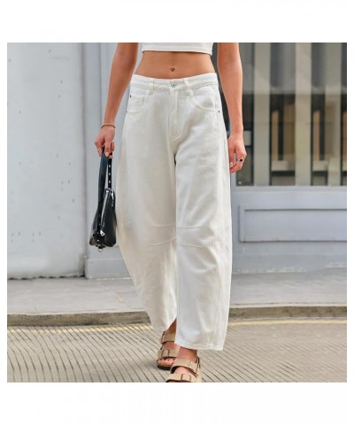 Women's Baggy Boyfriend Jeans Vintage Wide Leg Mid Rise Barrel Denim Ankle Pants Y2K Streetwear Style Pants White $10.77 Others