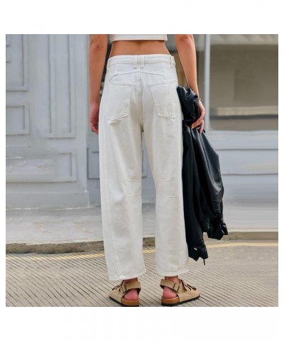 Women's Baggy Boyfriend Jeans Vintage Wide Leg Mid Rise Barrel Denim Ankle Pants Y2K Streetwear Style Pants White $10.77 Others