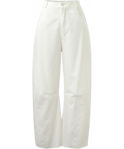 Women's Baggy Boyfriend Jeans Vintage Wide Leg Mid Rise Barrel Denim Ankle Pants Y2K Streetwear Style Pants White $10.77 Others