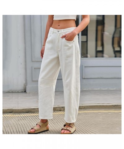 Women's Baggy Boyfriend Jeans Vintage Wide Leg Mid Rise Barrel Denim Ankle Pants Y2K Streetwear Style Pants White $10.77 Others