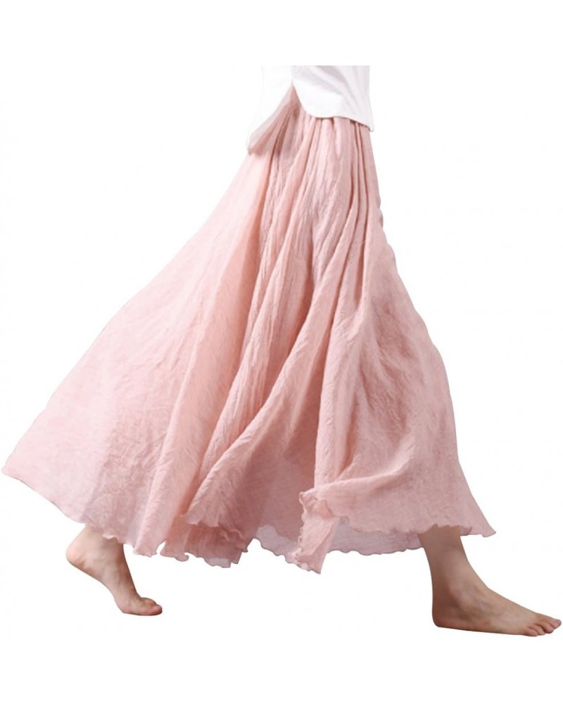 Women Bohemian Cotton Linen Double Layer Elastic Waist Long Maxi Skirt P $13.63 Skirts
