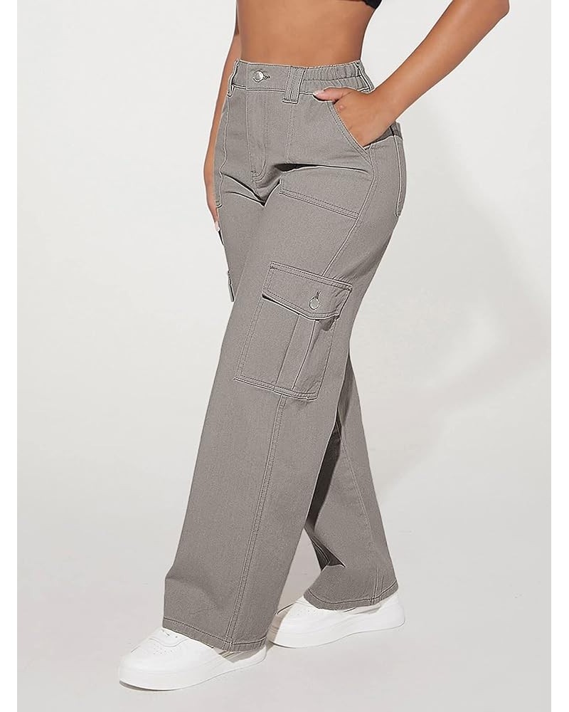 Women's Jeans High Waist Flap Pocket Cargo Jeans Women's Jeans (Color : Black, Size : Small) Small Gray $21.87 Jeans