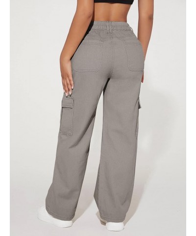 Women's Jeans High Waist Flap Pocket Cargo Jeans Women's Jeans (Color : Black, Size : Small) Small Gray $21.87 Jeans