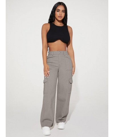 Women's Jeans High Waist Flap Pocket Cargo Jeans Women's Jeans (Color : Black, Size : Small) Small Gray $21.87 Jeans