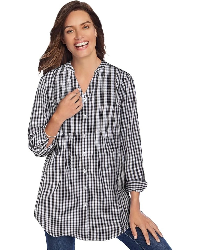 Women's Plus Size Perfect Pintuck Tunic Black Gingham $23.19 Tops