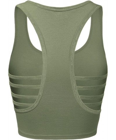 Women's Racerback Caging Workout Crop Cotton Yoga Pajama Tops Light Olive $7.79 Tops