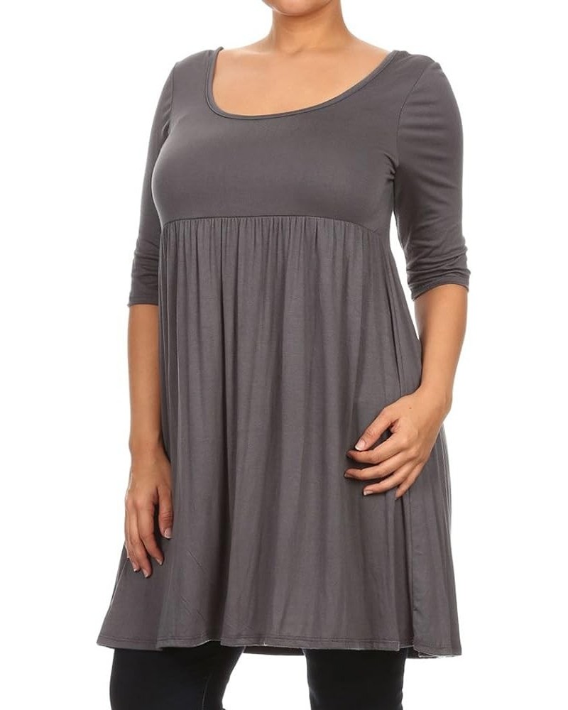 Plus Women's 3/4 Sleeve Empire Waist Baby Doll Dress Made in USA Charcoal $9.98 Dresses