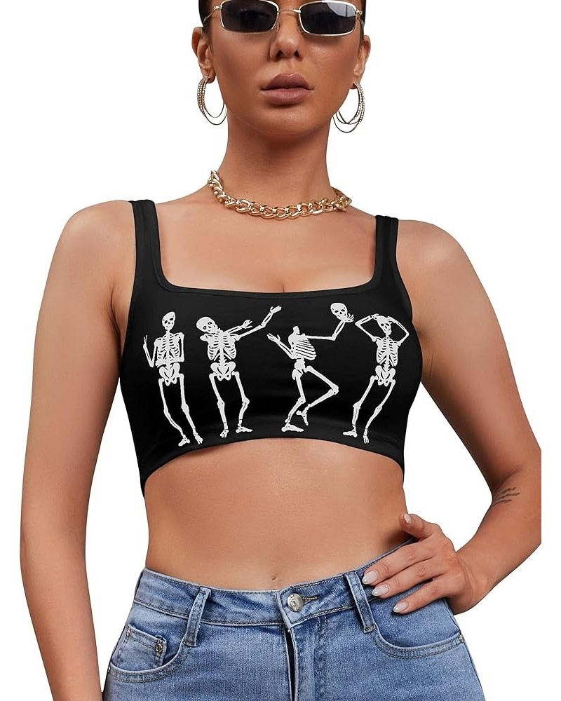 Women's Sexy Skeleton Skull Hand Print Sleeveless Funny Halloween Crop Tank Top Shirts Black Dance $10.34 Tanks